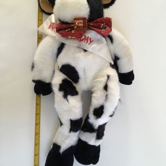 1997 Build A Bear Holstein Cow Bell Bow Tie Sash 18" White & Black Stuffed Plush - Picture 14 of 16